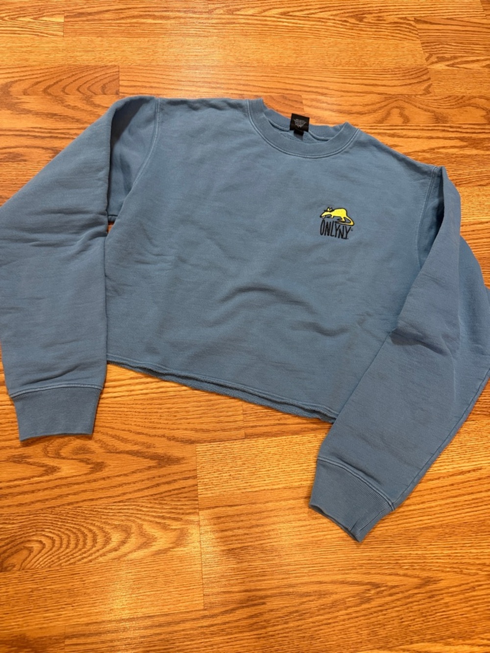 Only NY, Blue Cropped crewneck Sweatshirt with embroider logo, large